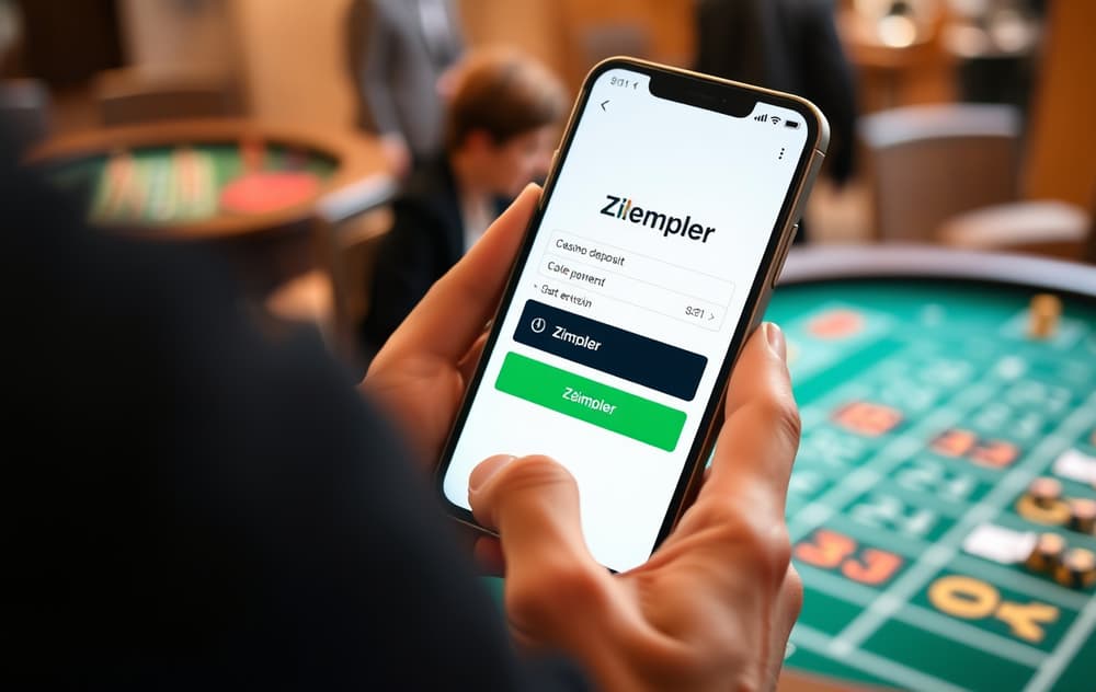 Mobiltelefon med Zimpler betalingsskjerm på et casino.