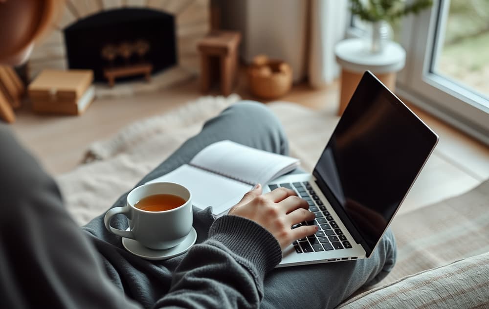 Person som skriver notater på laptop om casino tilbud