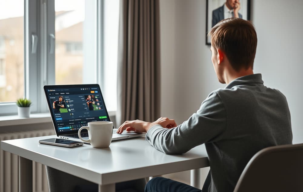 Person som analyserer odds på en bettingside på laptop